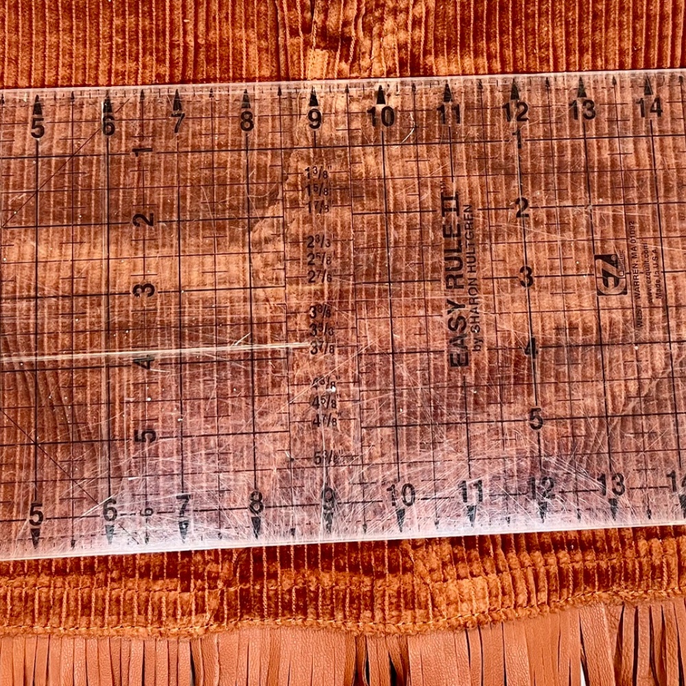 Sanctuary denim burnt orange corduroy skirt w/ added  leather fringe - size 6 - Picture 9 of 11